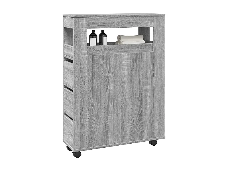 Meuble étroit de salle de bain à roulettes sonoma gris