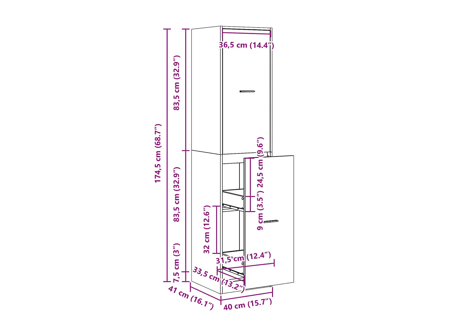 Armoire d'apothicaire blanc 40x41x174,5 cm bois d'ingénierie