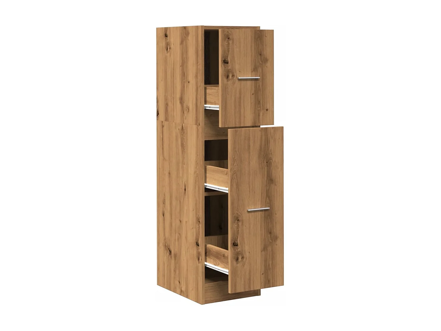Mueble boticario artesanal en madera contrachapada de roble.