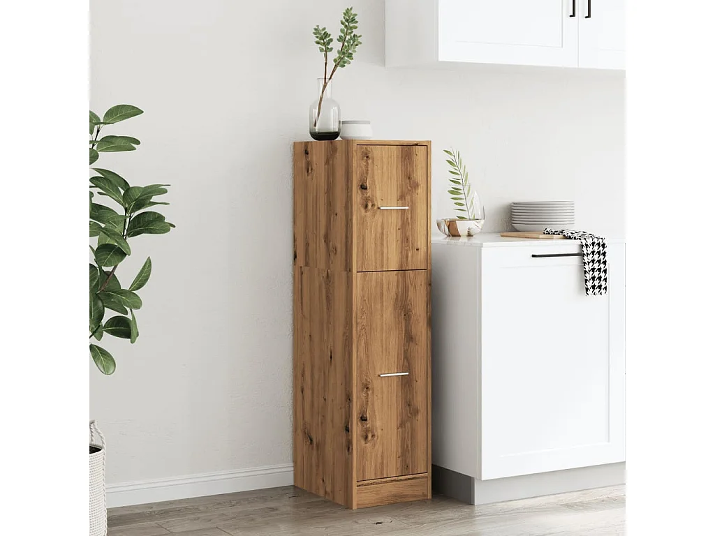 Mueble boticario artesanal en madera contrachapada de roble.