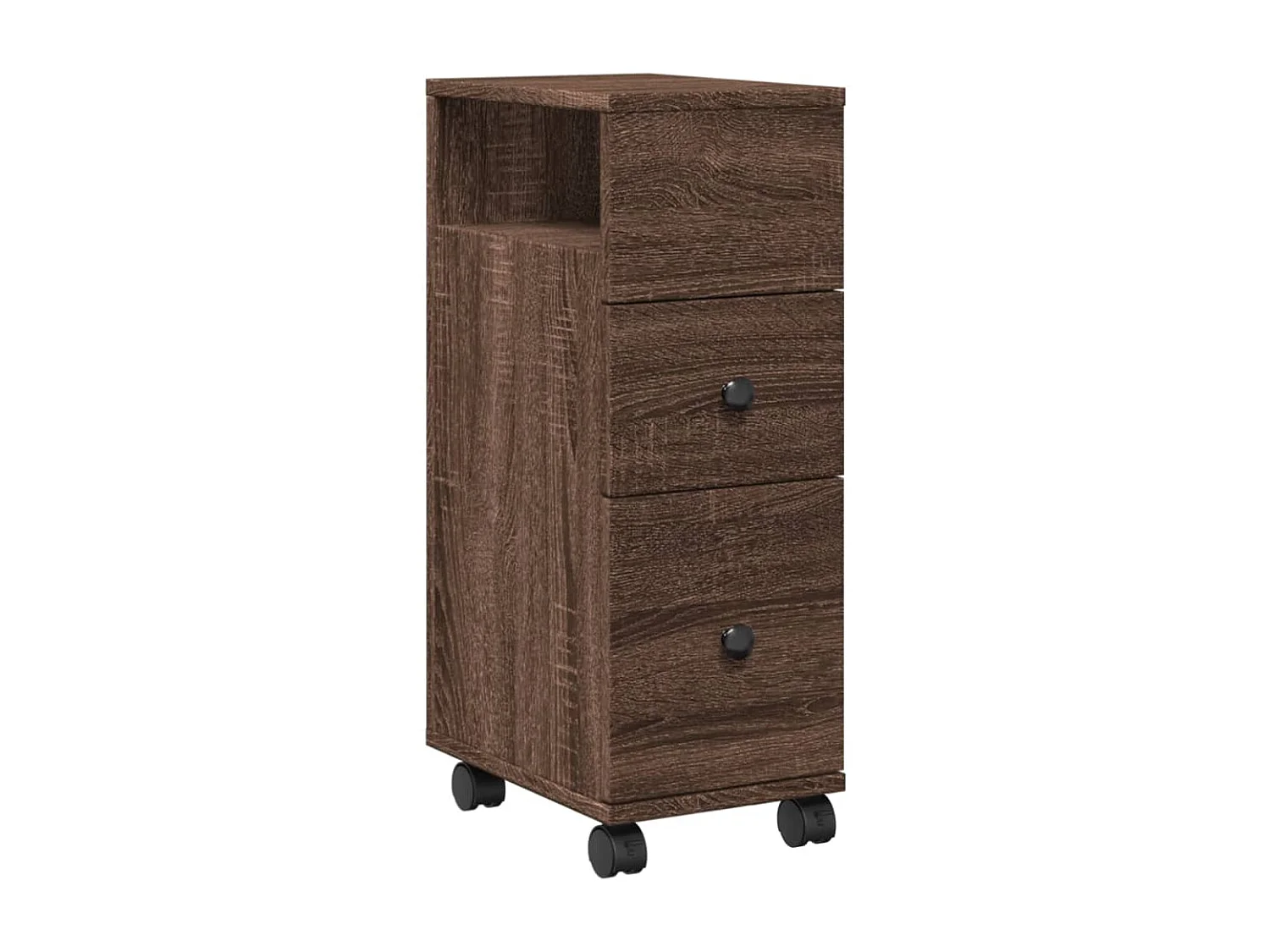 Schmale Badezimmermöbel auf Rollen, braune Eiche