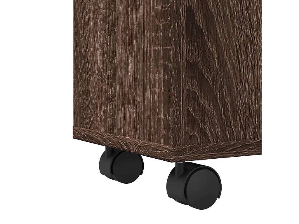 Schmale Badezimmermöbel auf Rollen, braune Eiche