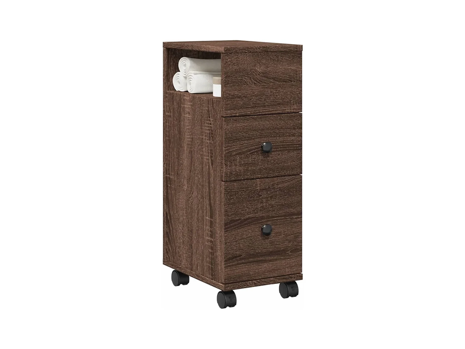 Meuble étroit de salle de bain à roulettes chêne marron