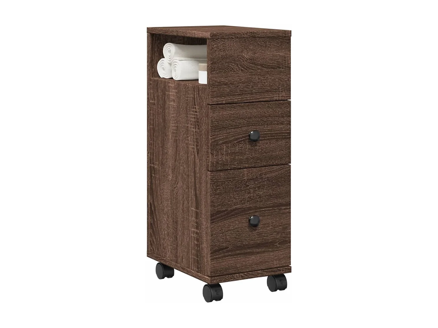 Meuble étroit de salle de bain à roulettes chêne marron