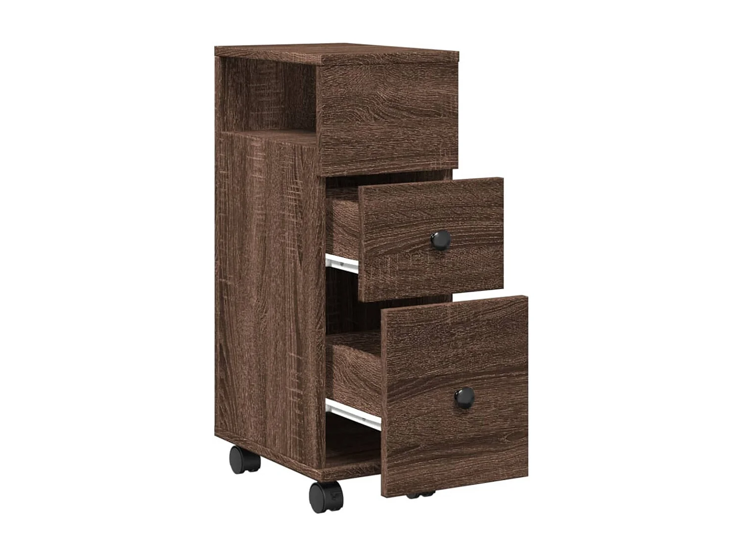 Meuble étroit de salle de bain à roulettes chêne marron