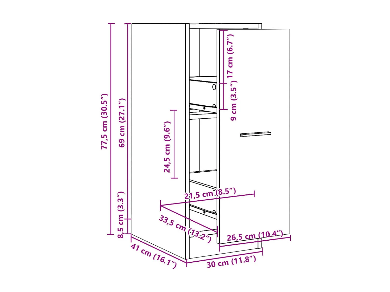 Armoire apothicaire sonoma gris 30x41x77,5 cm bois d'ingénierie