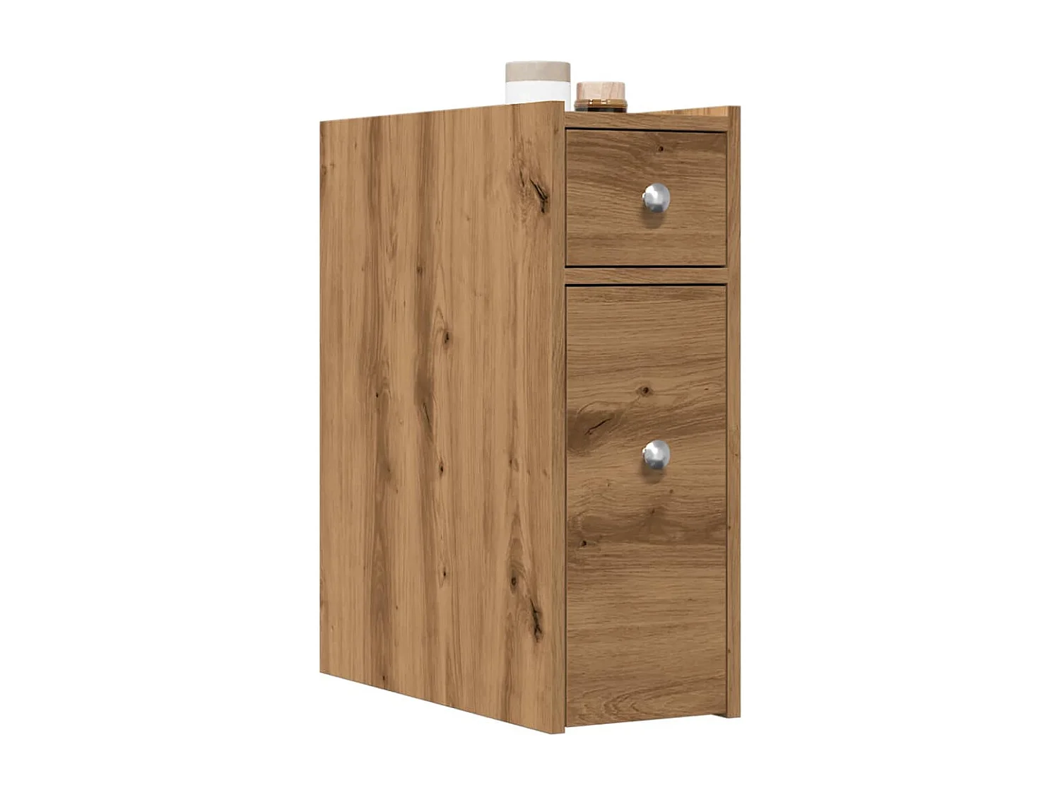 Schmaler Badezimmerschrank mit Rollen aus handgefertigter Eiche