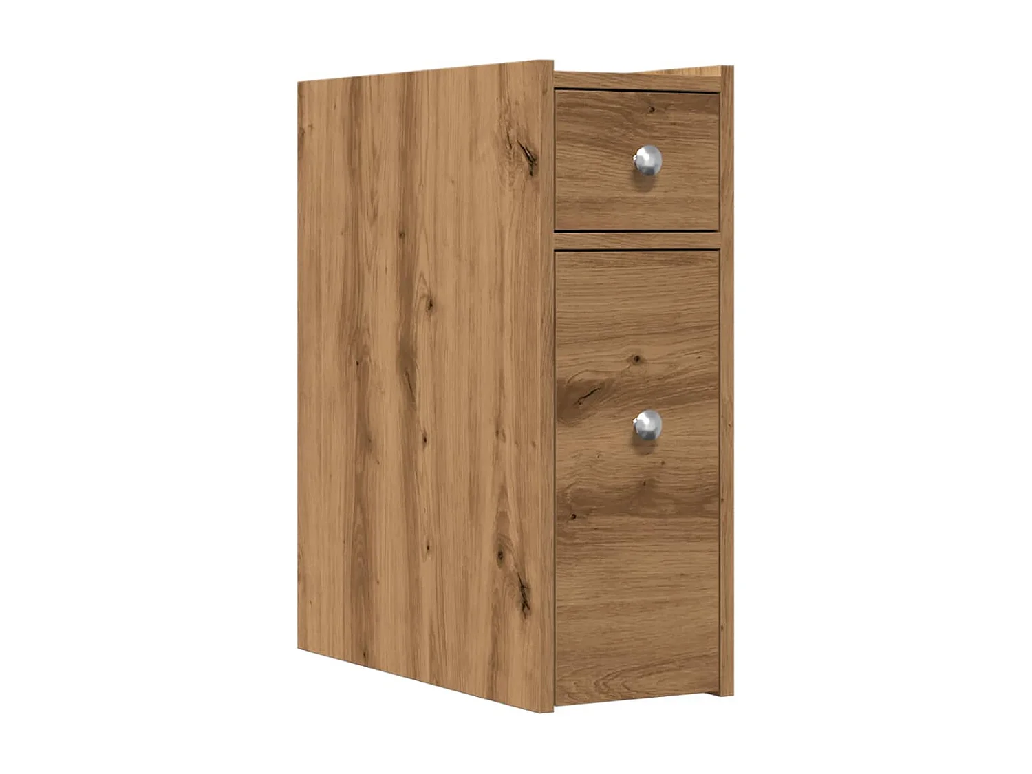 Schmaler Badezimmerschrank mit Rollen aus handgefertigter Eiche