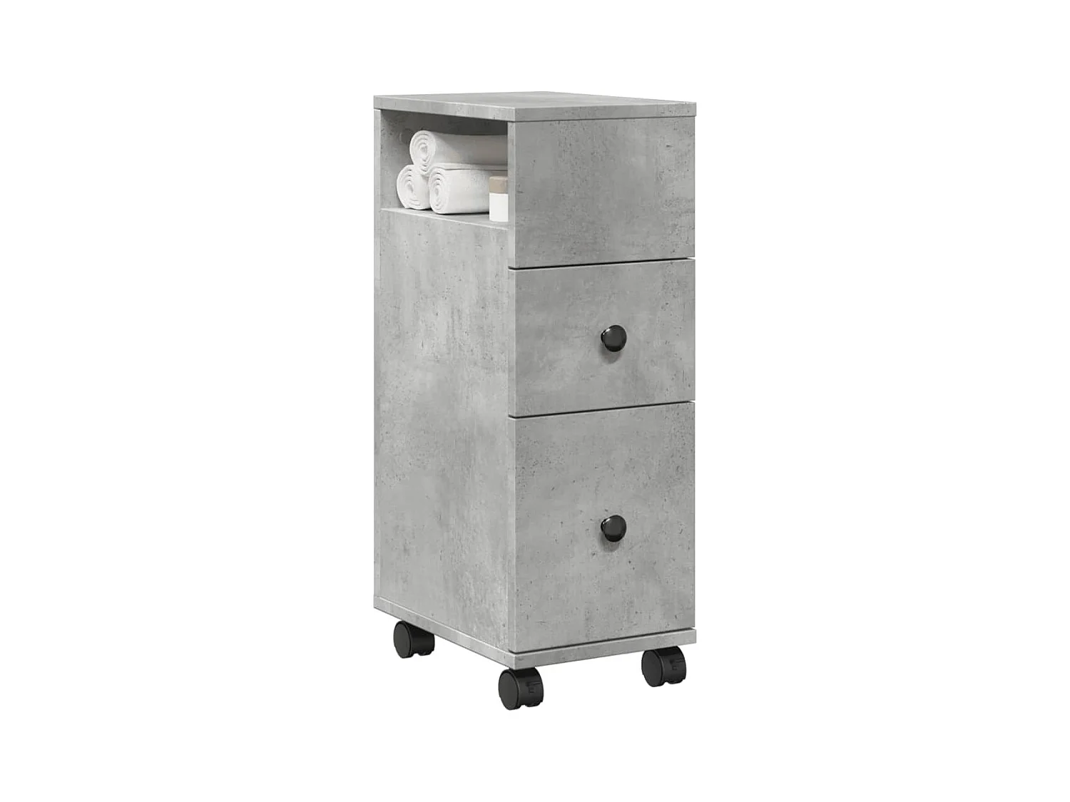 Meuble étroit de salle de bain à roulettes gris béton
