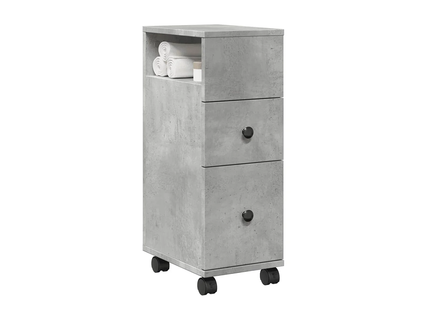Meuble étroit de salle de bain à roulettes gris béton