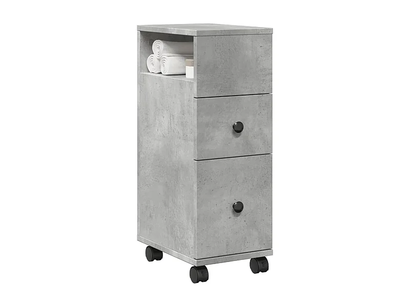 Meuble étroit de salle de bain à roulettes gris béton