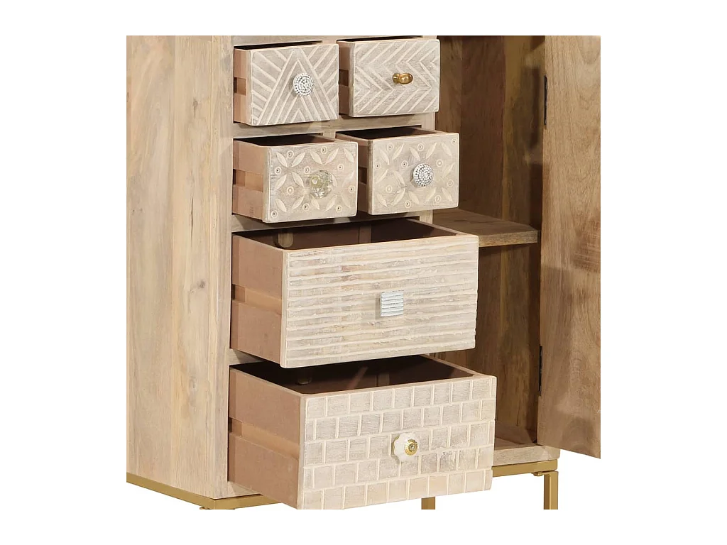 Buffet noir 55x30x76 cm bois massif de manguier et fer