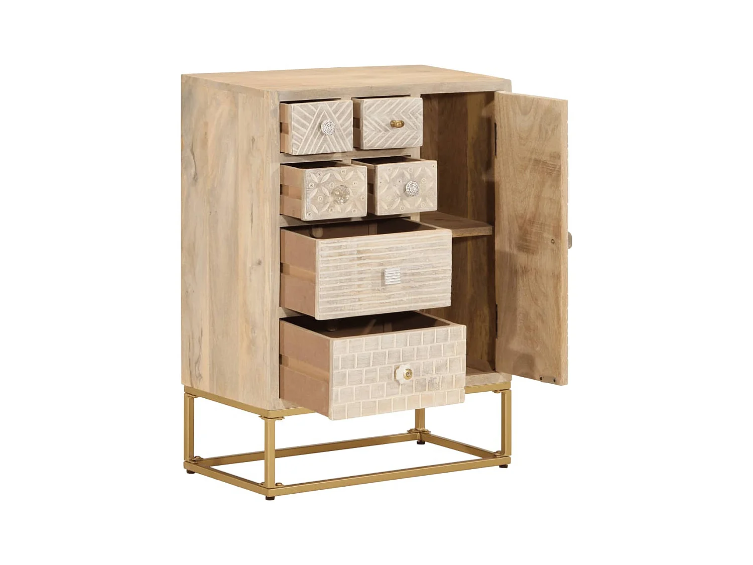 Buffet noir 55x30x76 cm bois massif de manguier et fer
