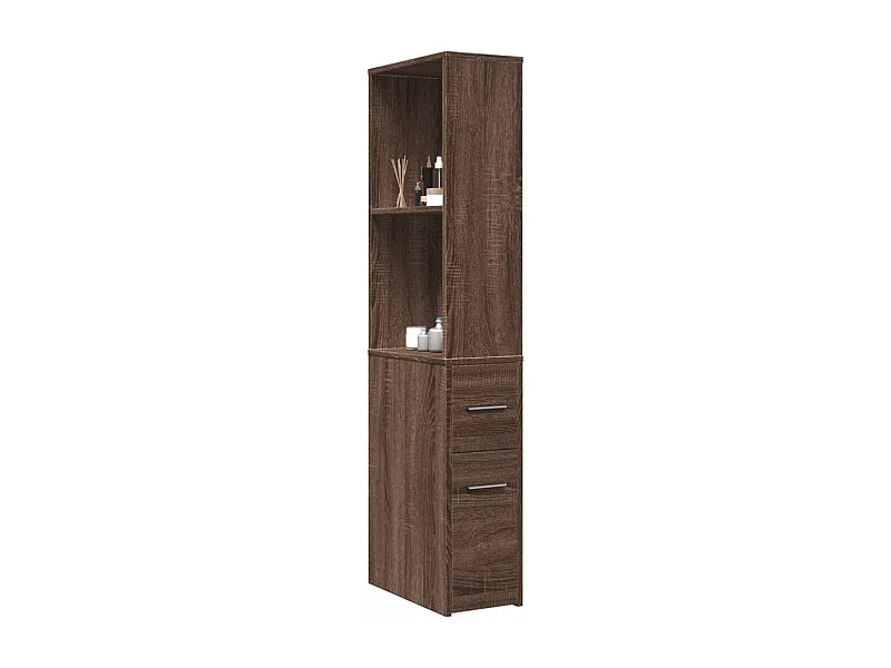 Mueble de baño estrecho con ruedas de roble marrón