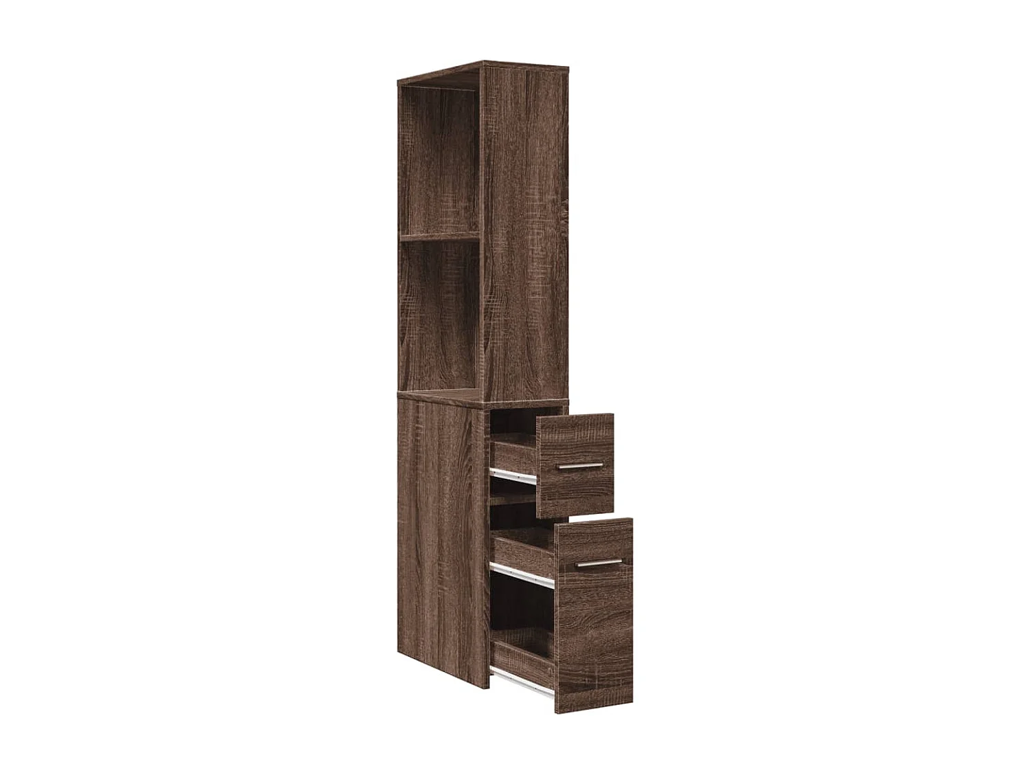 Armoire de salle de bain étroite avec roulettes chêne marron