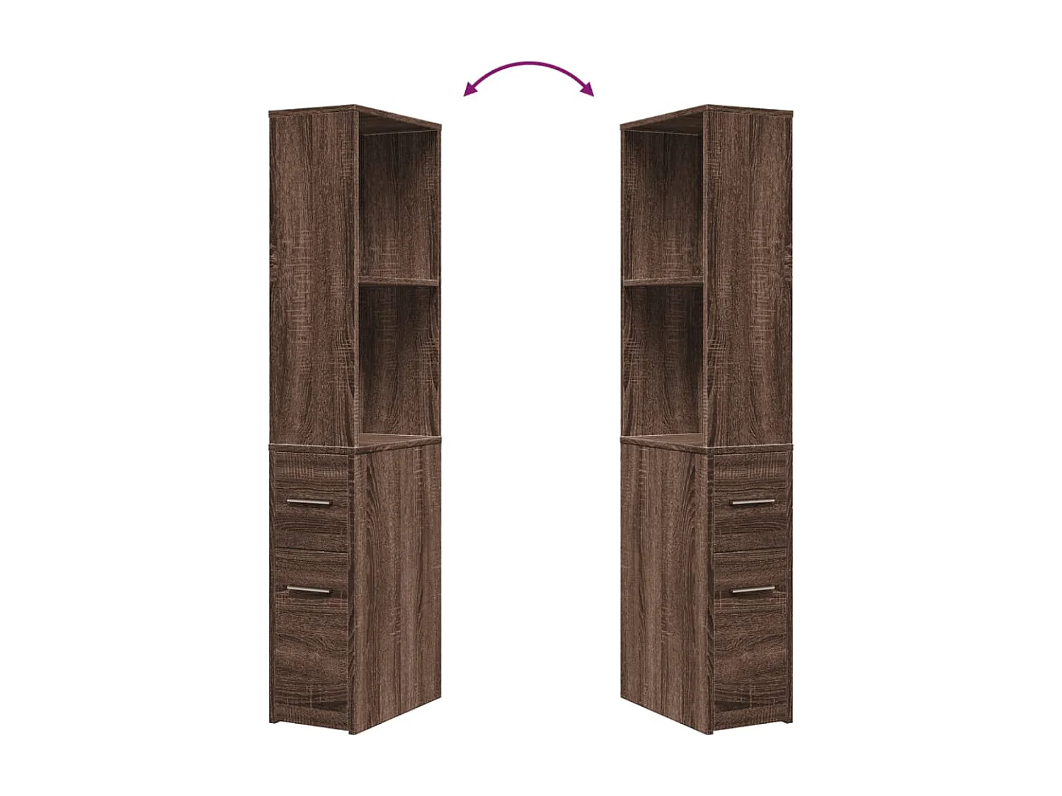 Armoire de salle de bain étroite avec roulettes chêne marron