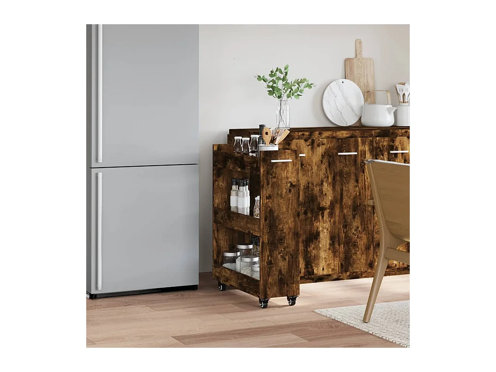 Armoire avec roues chêne fumé 60x22x79 cm bois d'ingénierie