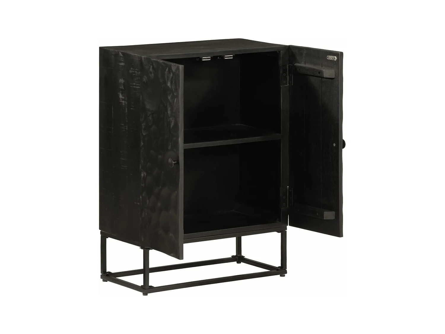 Buffet noir 55x30x76 cm bois massif de manguier et fer