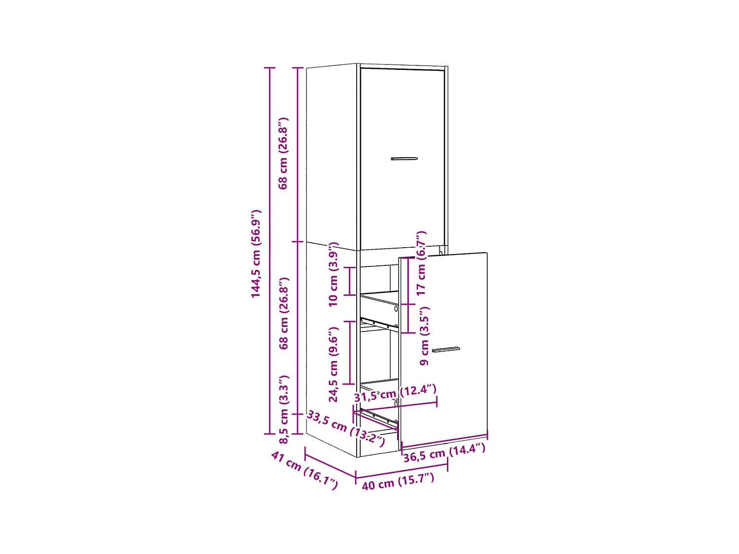 Armoire d'apothicaire noir 40x41x144,5 cm bois d'ingénierie