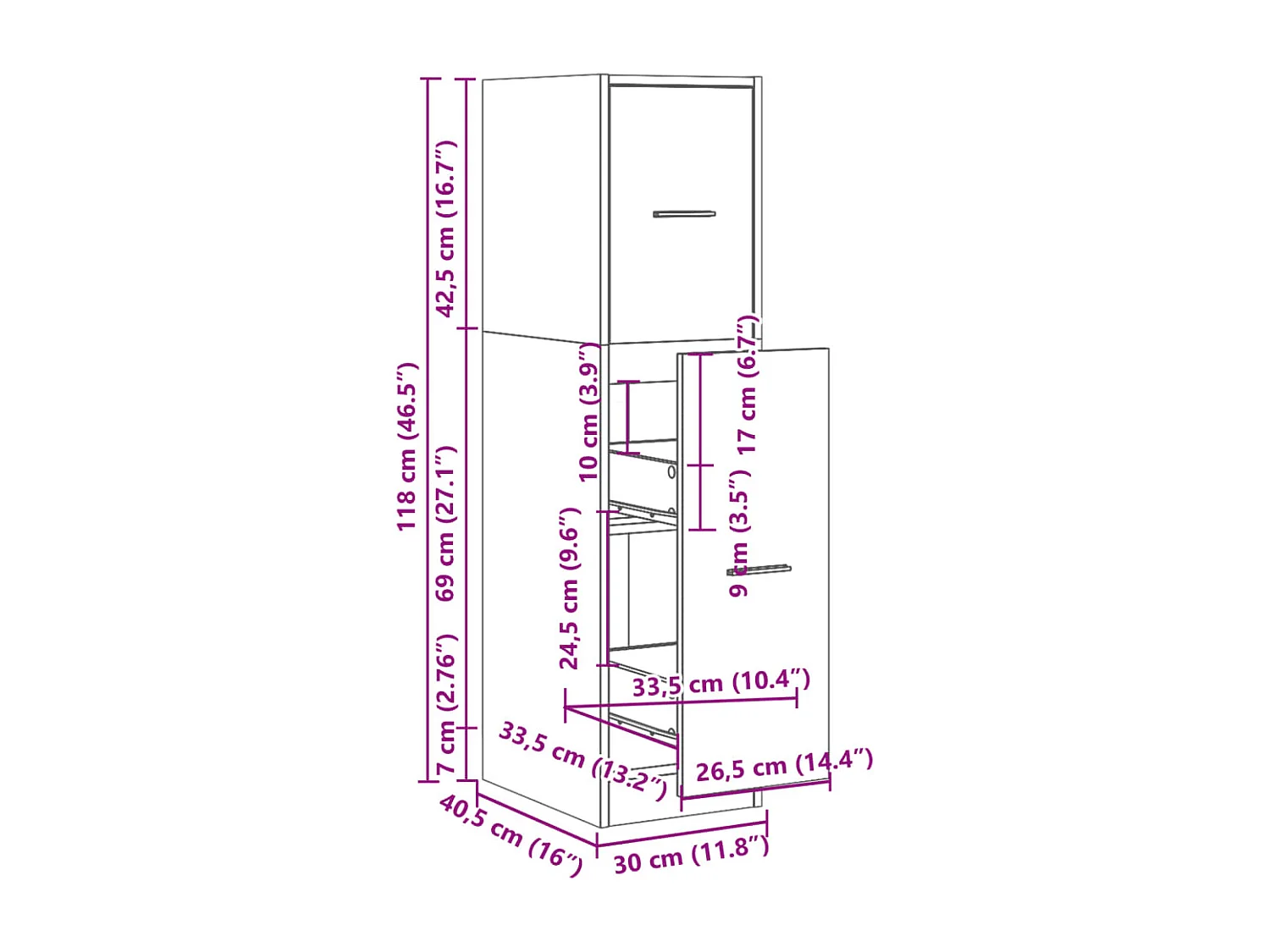 Armoire d'apothicaire chêne fumé 30x41x118 cm bois d'ingénierie