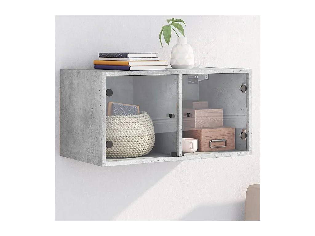 Pensile con ante in vetro grigio cemento 68,5x37x35 cm