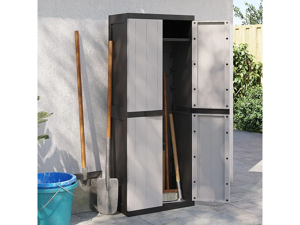 Armoire de rangement d'extérieur gris et noir 65x37x165 cm PP