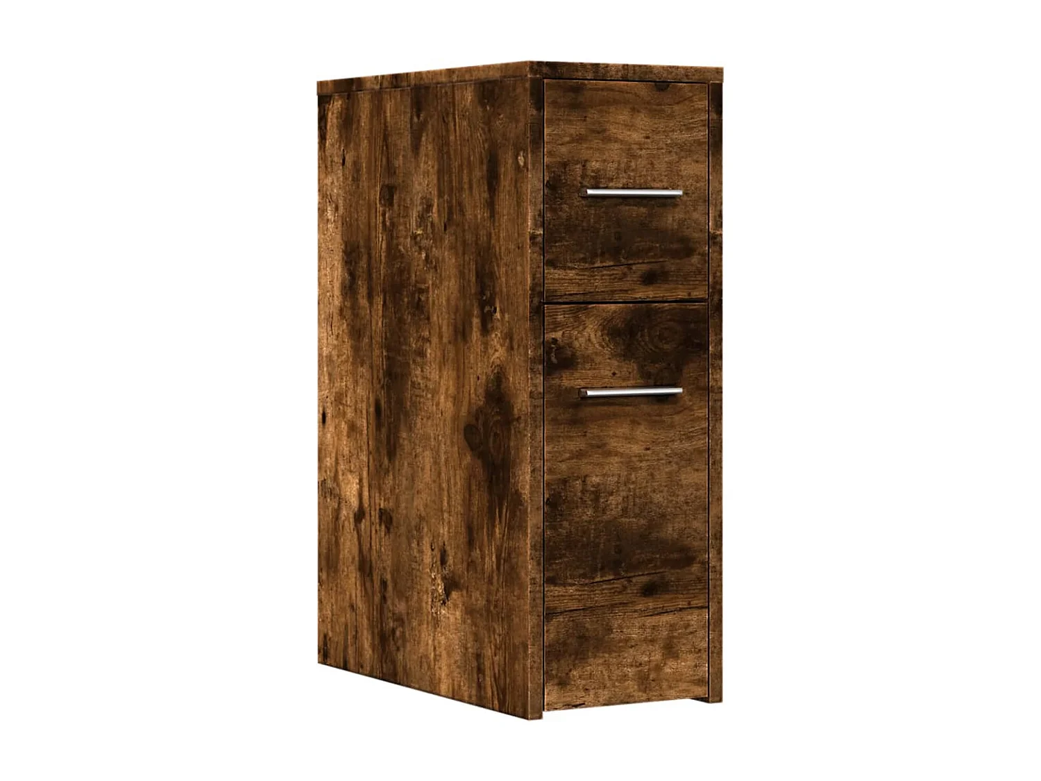 Mueble de baño estrecho con ruedas de roble ahumado