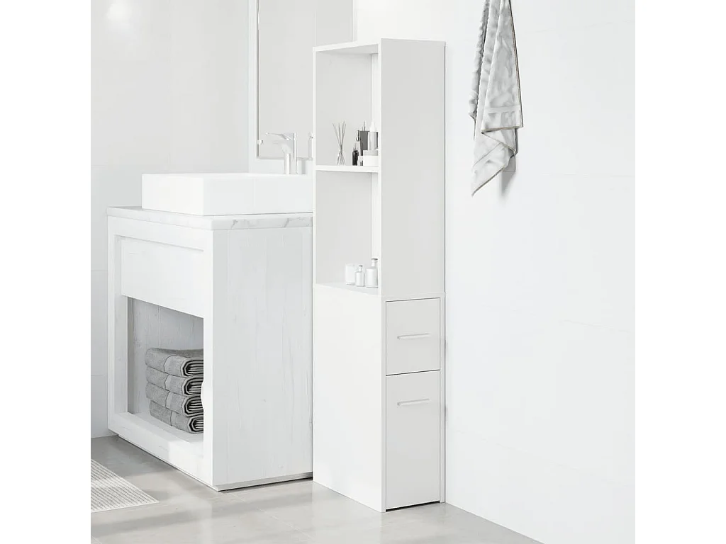 Armoire de salle de bain étroite avec roulettes blanc