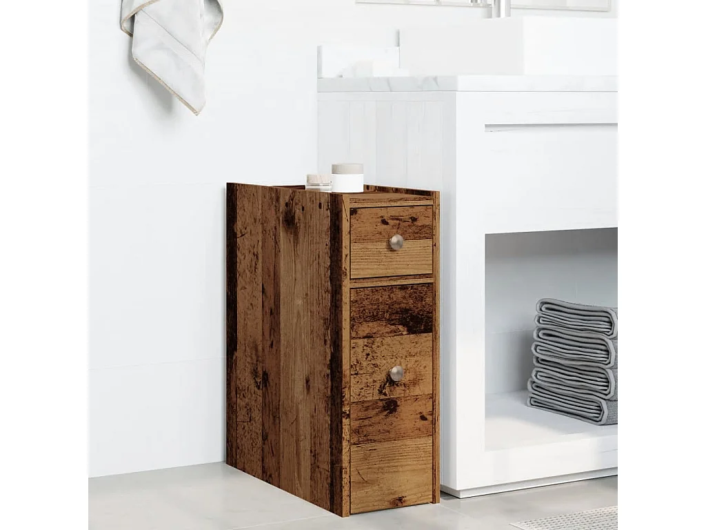 Mobile da bagno stretto con rotelle in legno antico