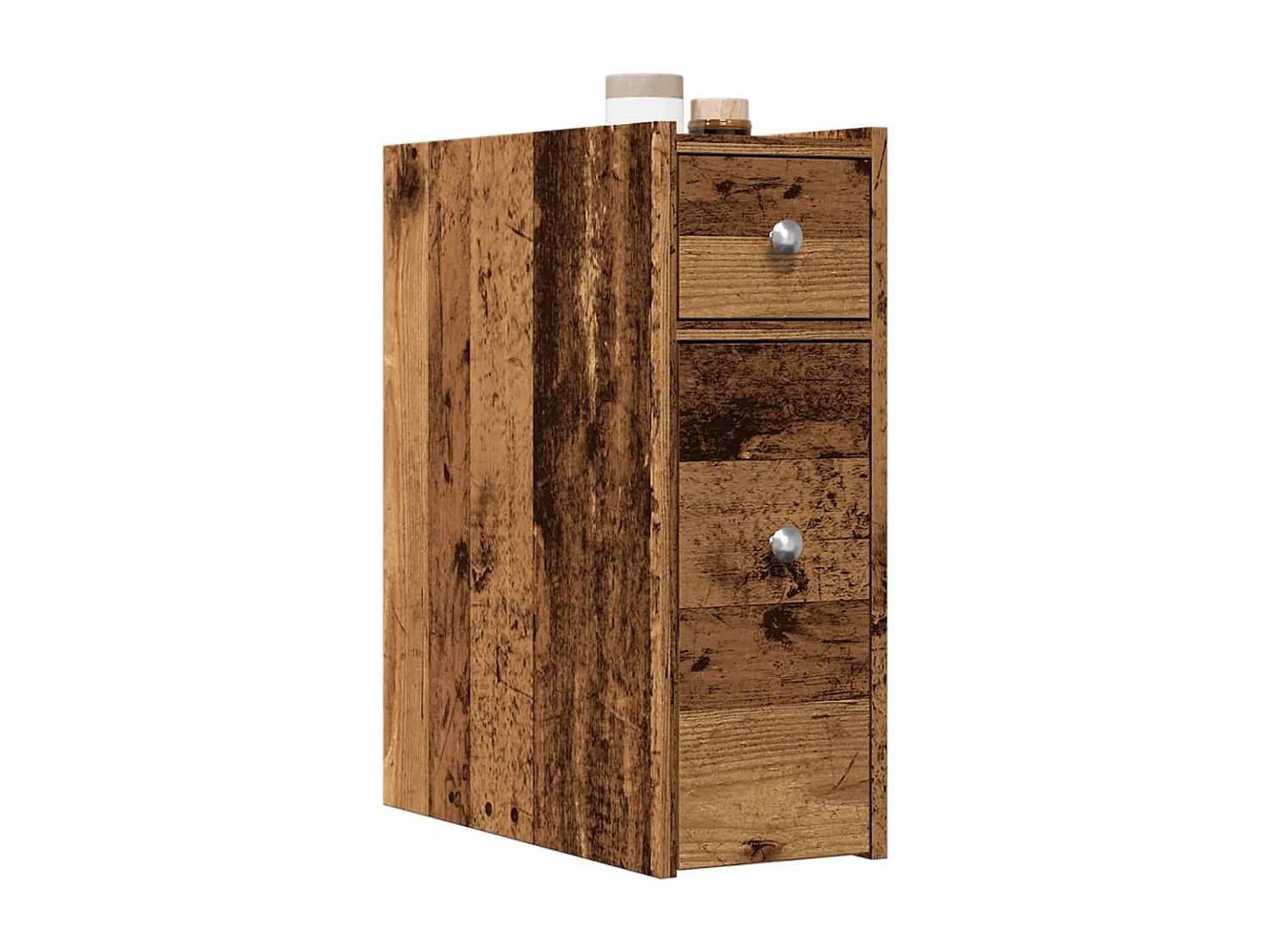 Armoire de salle de bain étroite avec roulettes vieux bois