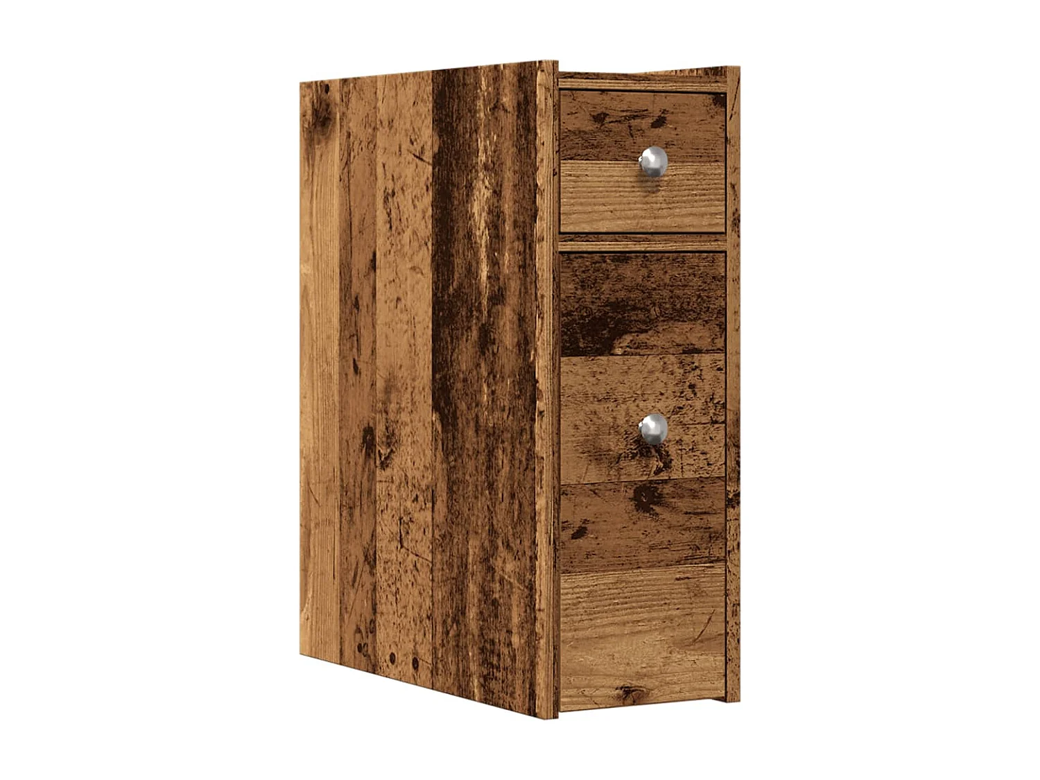 Armoire de salle de bain étroite avec roulettes vieux bois
