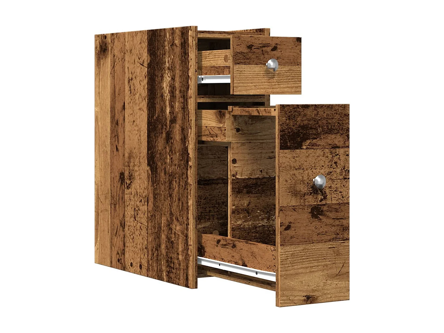 Armoire de salle de bain étroite avec roulettes vieux bois