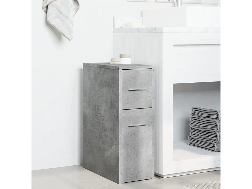 Armoire de salle de bain étroite avec roulettes gris béton