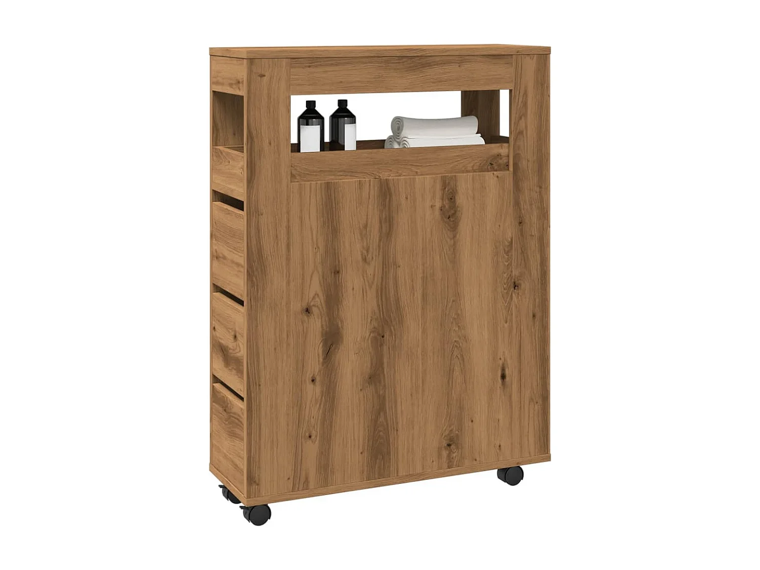 Meuble étroit de salle de bain à roulettes chêne artisanal