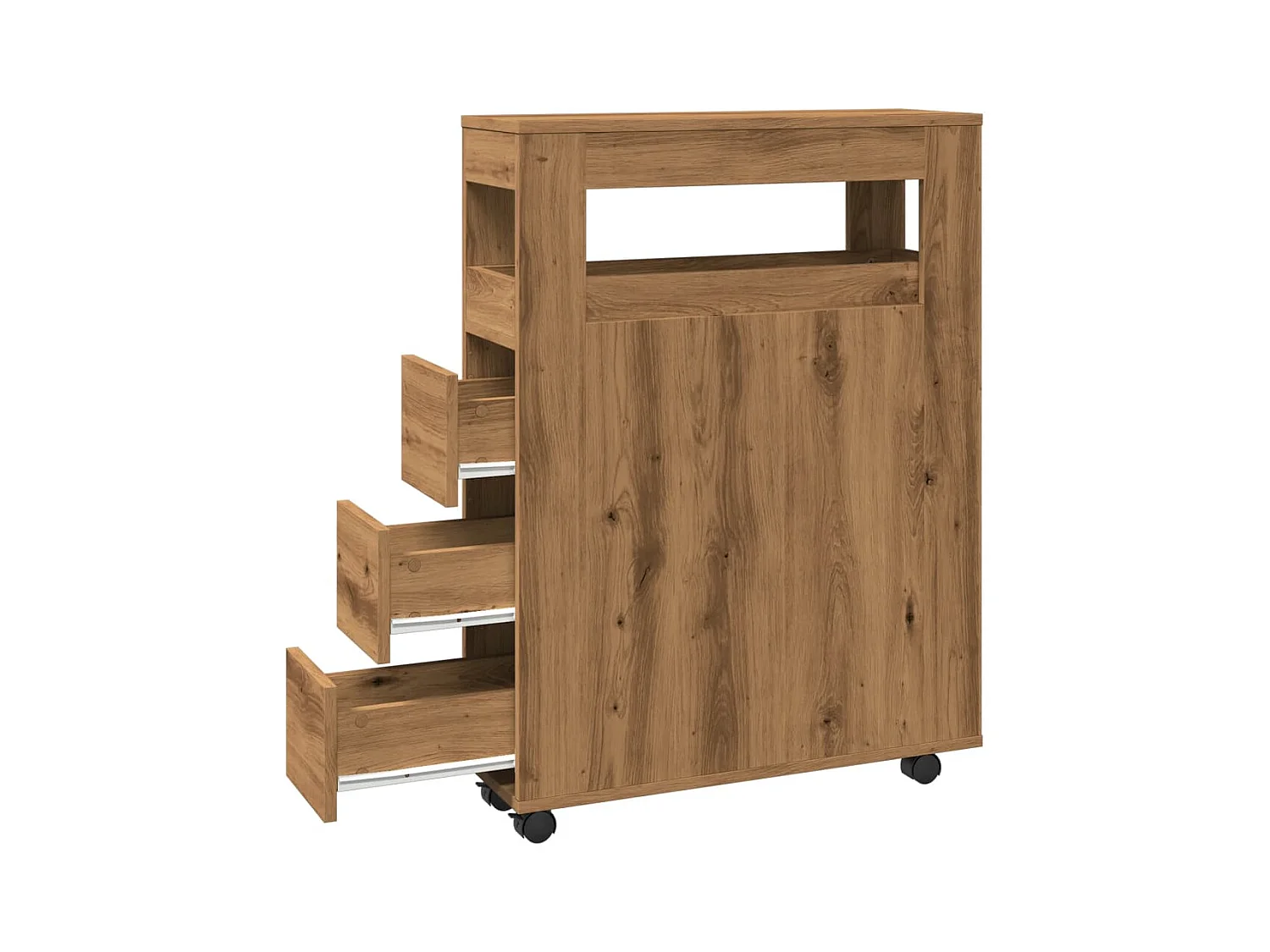 Meuble étroit de salle de bain à roulettes chêne artisanal