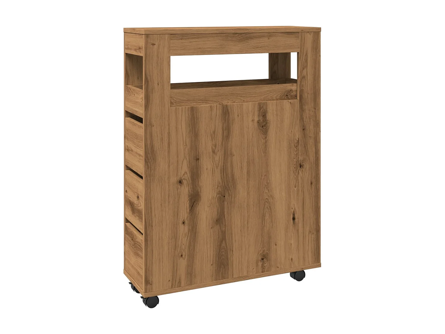 Meuble étroit de salle de bain à roulettes chêne artisanal