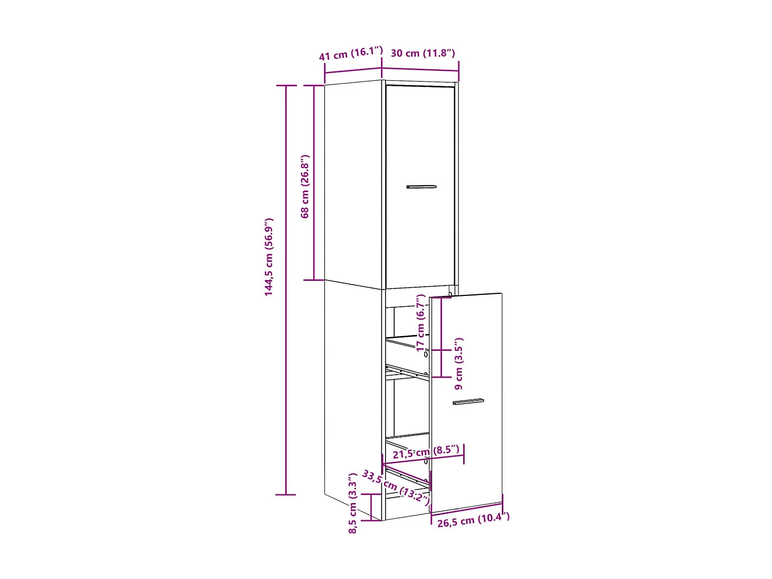 Armoire d'apothicaire gris béton 30x41x144,5 cm bois ingénierie