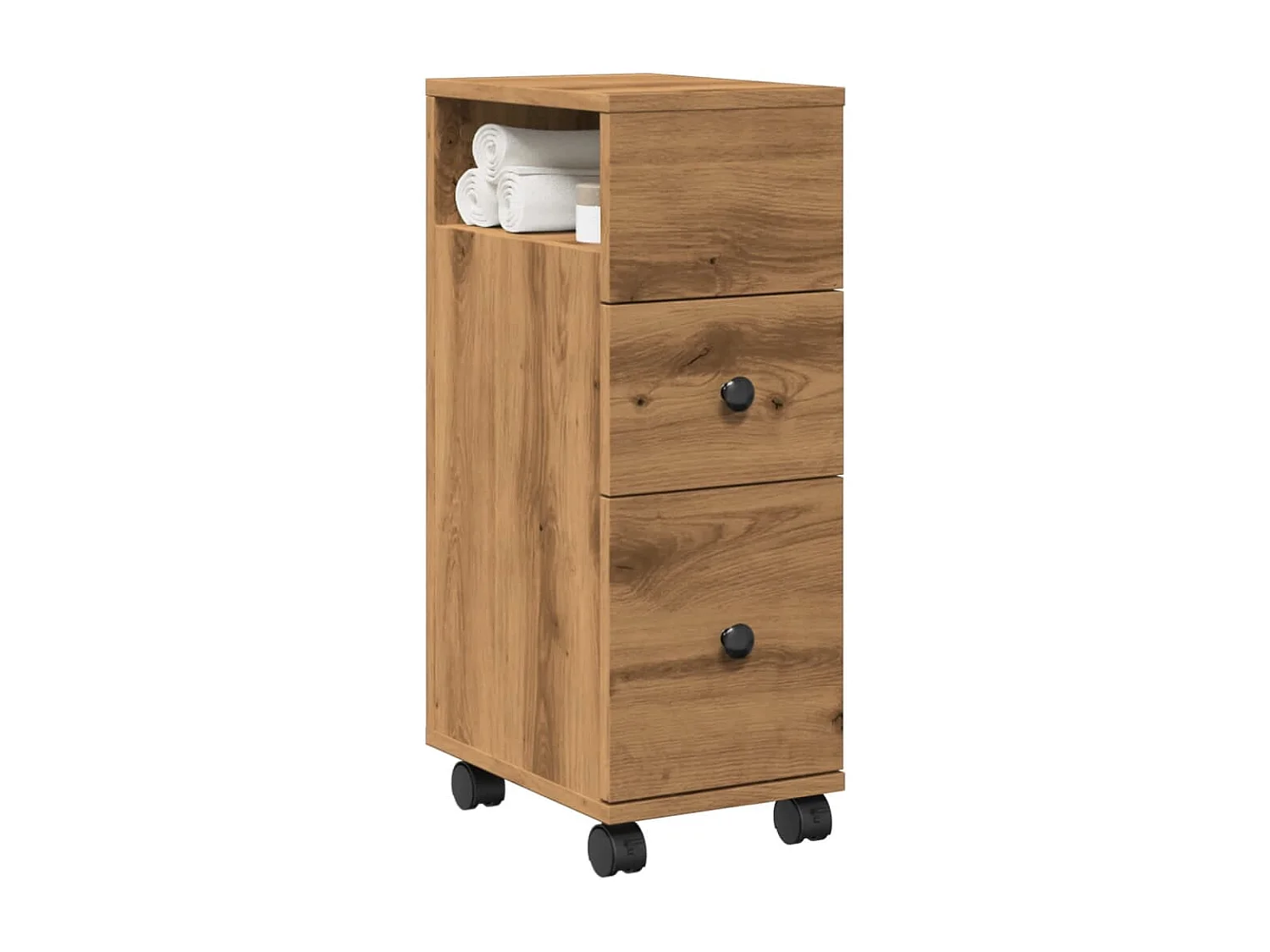 Schmale Badezimmermöbel auf Rollen aus handgefertigter Eiche