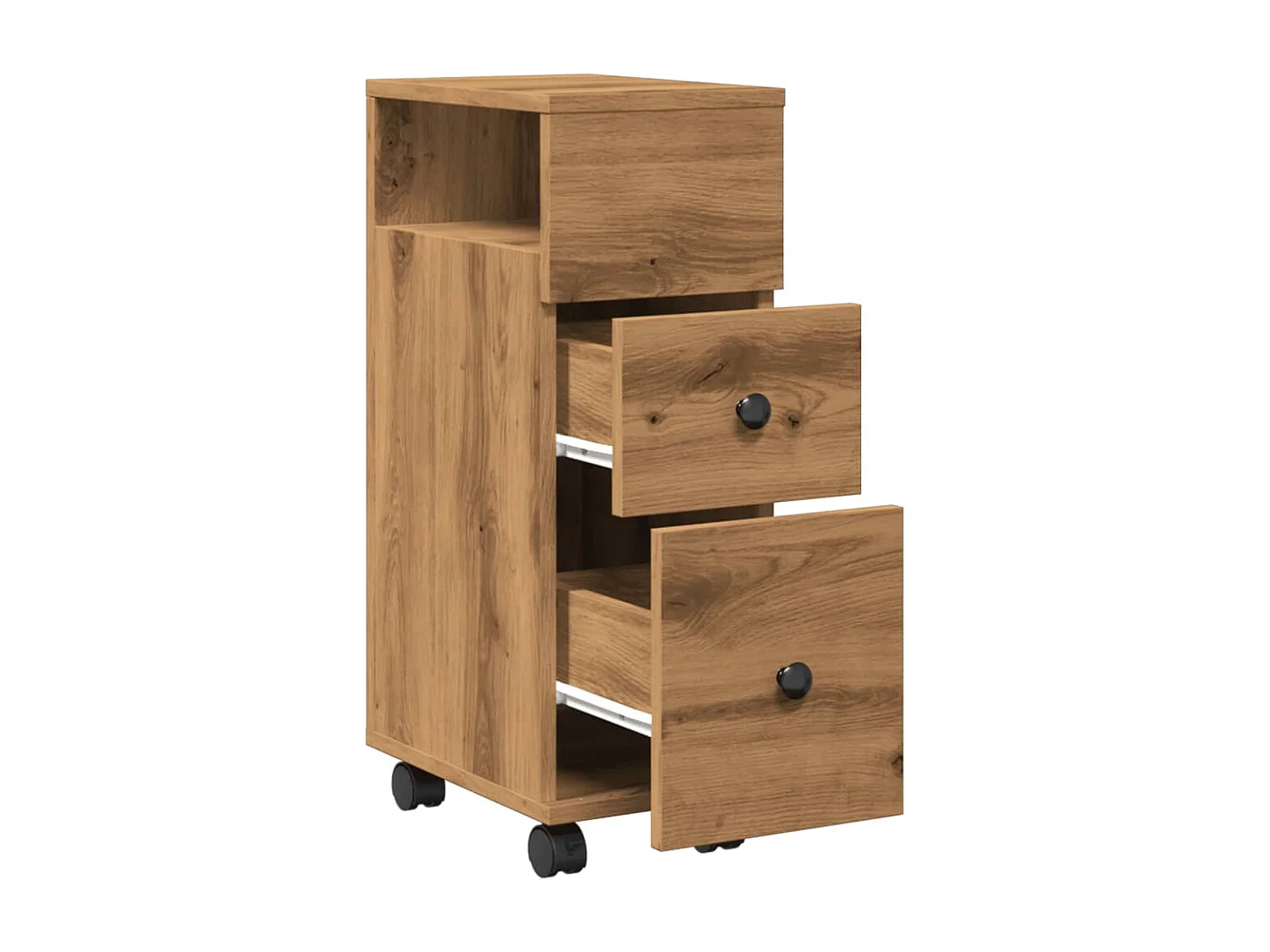 Meuble étroit de salle de bain à roulettes chêne artisanal