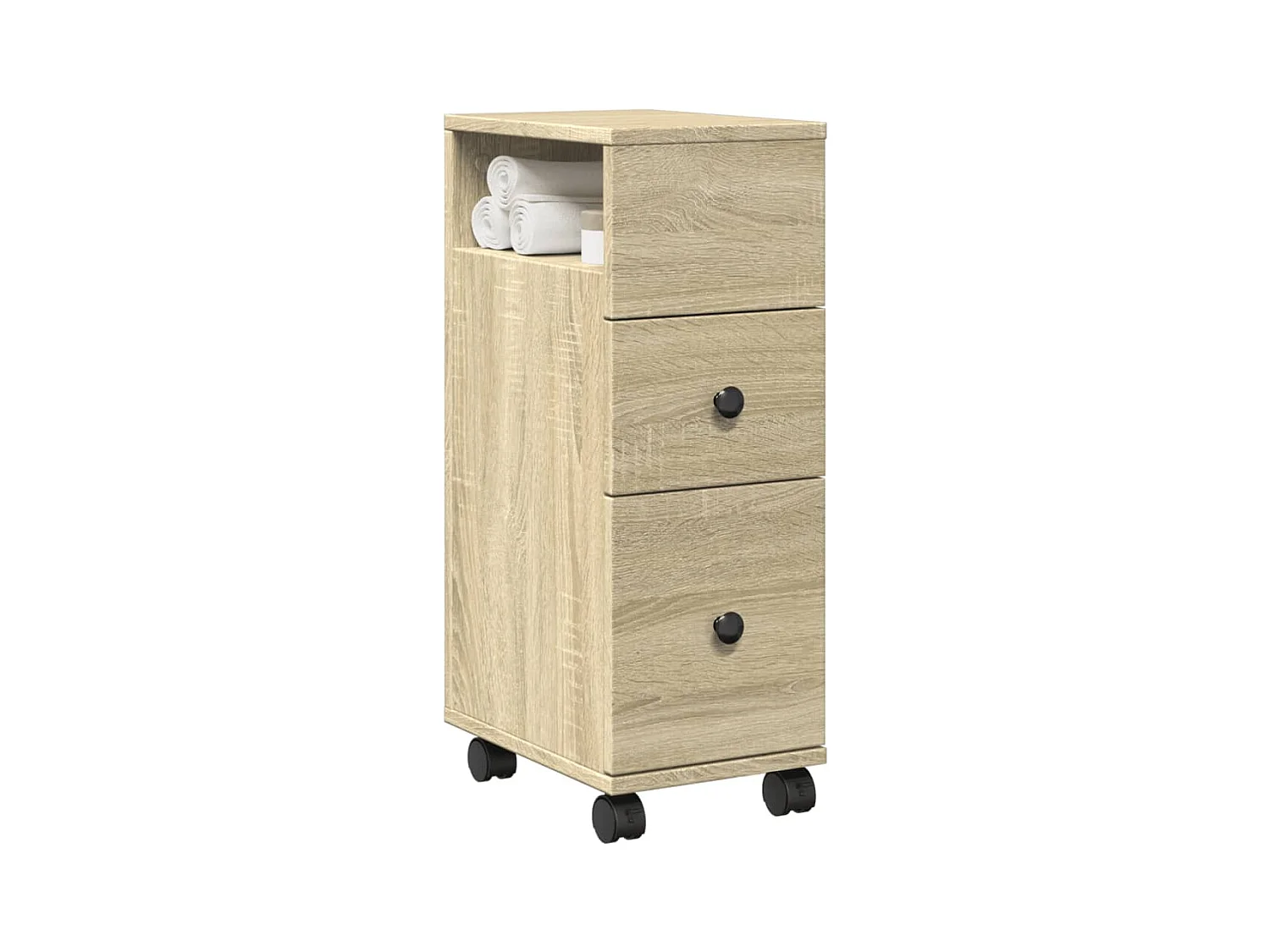 Meuble étroit de salle de bain à roulettes chêne sonoma
