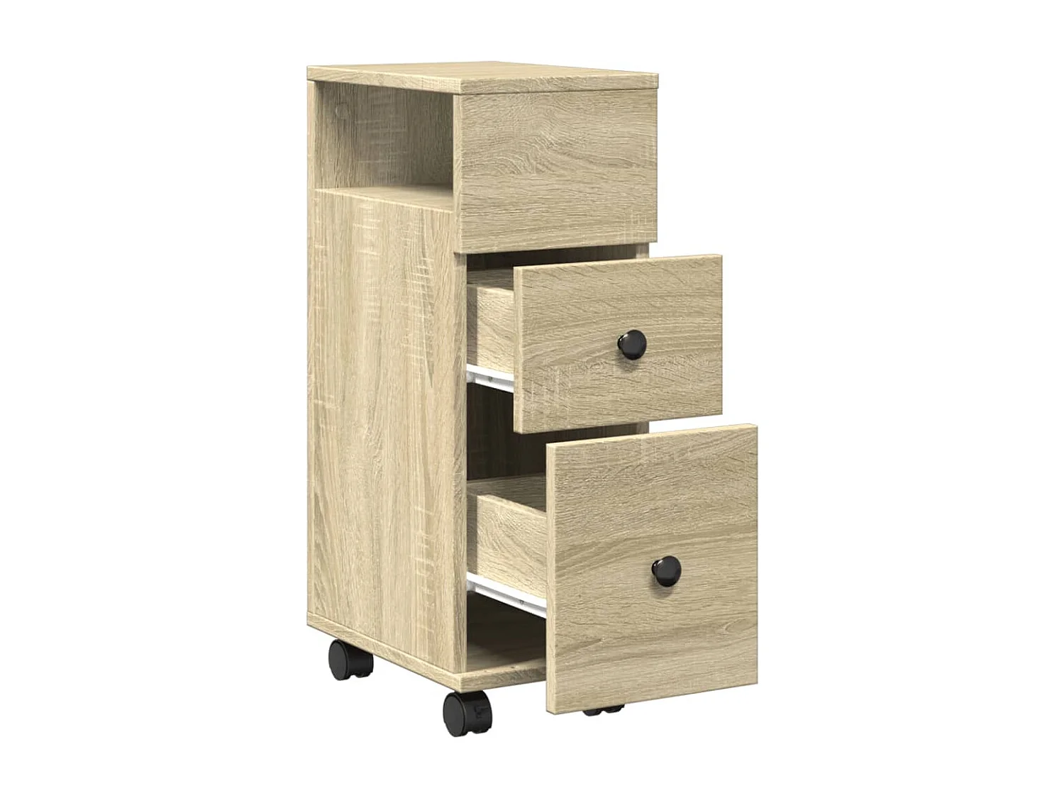 Meuble étroit de salle de bain à roulettes chêne sonoma