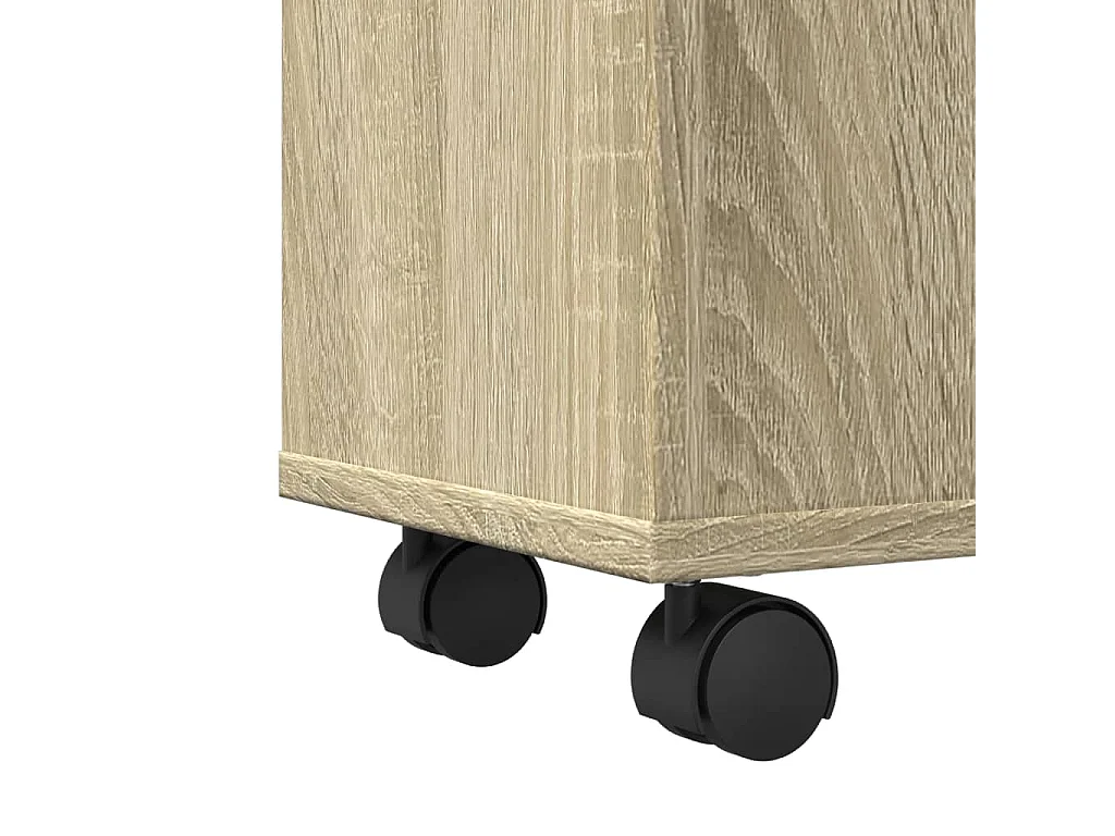 Meuble étroit de salle de bain à roulettes chêne sonoma