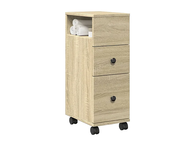 Meuble étroit de salle de bain à roulettes chêne sonoma