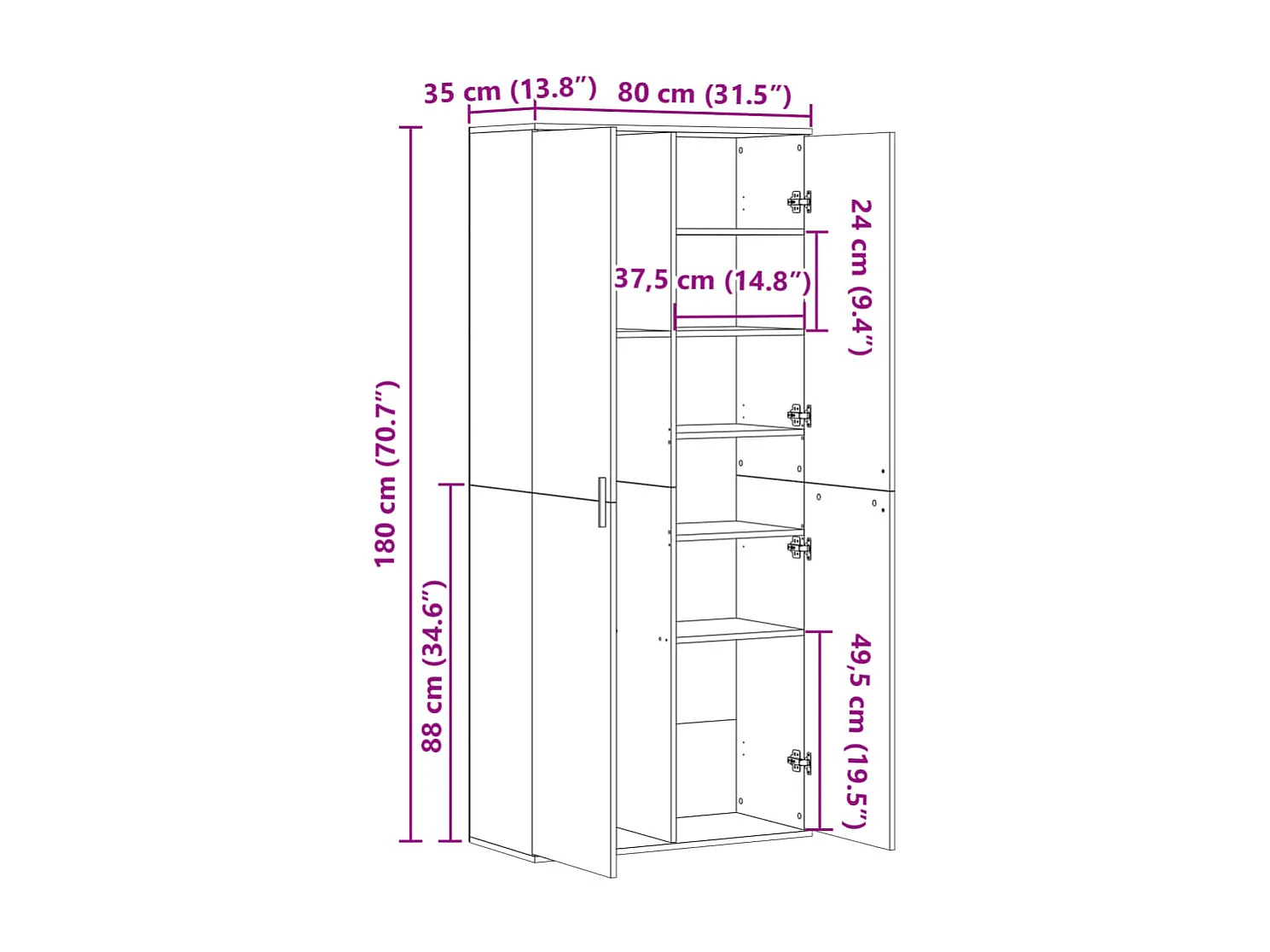 Buffet haut chêne sonoma 80x35x180 cm bois d'ingénierie