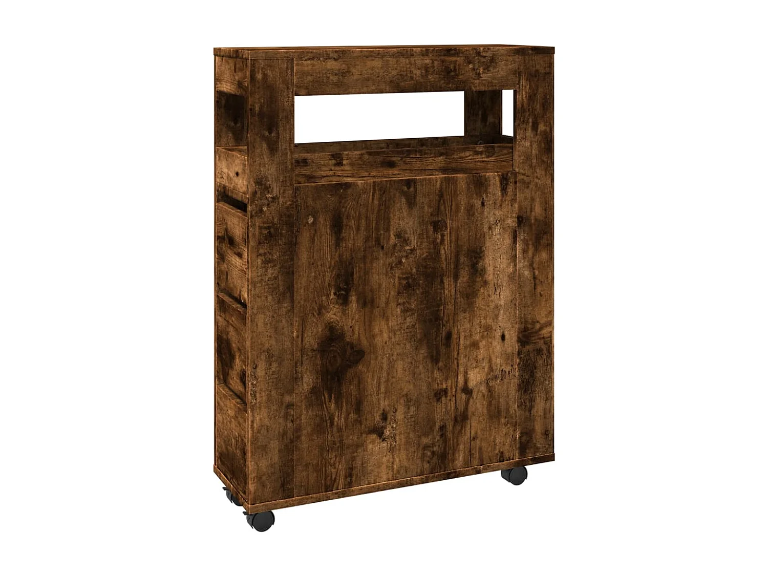 Muebles de baño estrechos con ruedas, roble ahumado