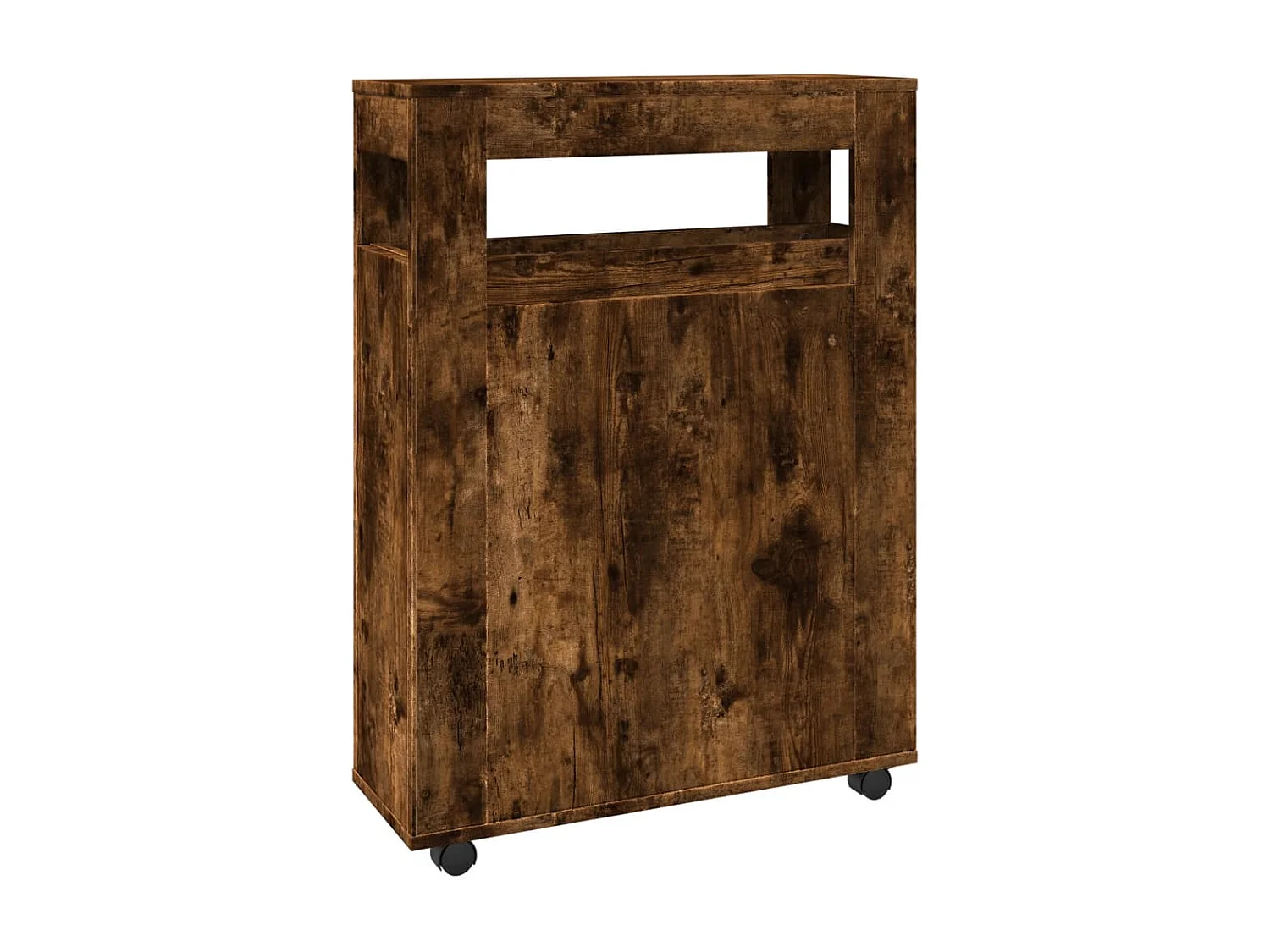 Muebles de baño estrechos con ruedas, roble ahumado