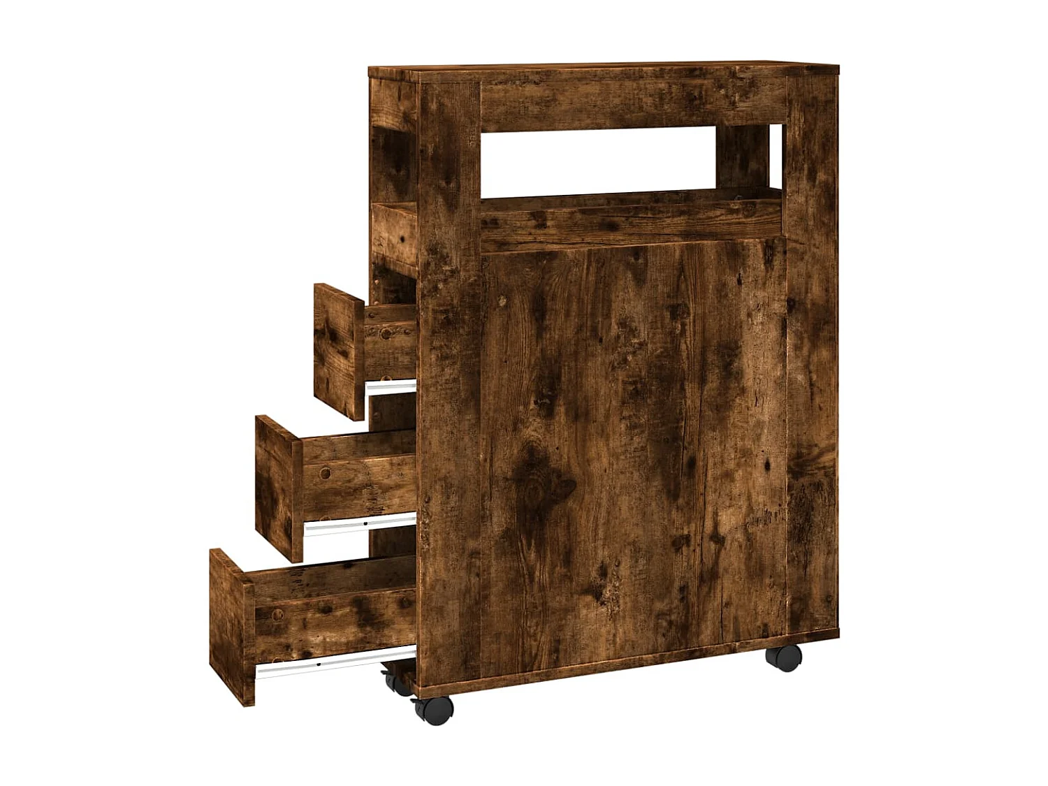 Muebles de baño estrechos con ruedas, roble ahumado