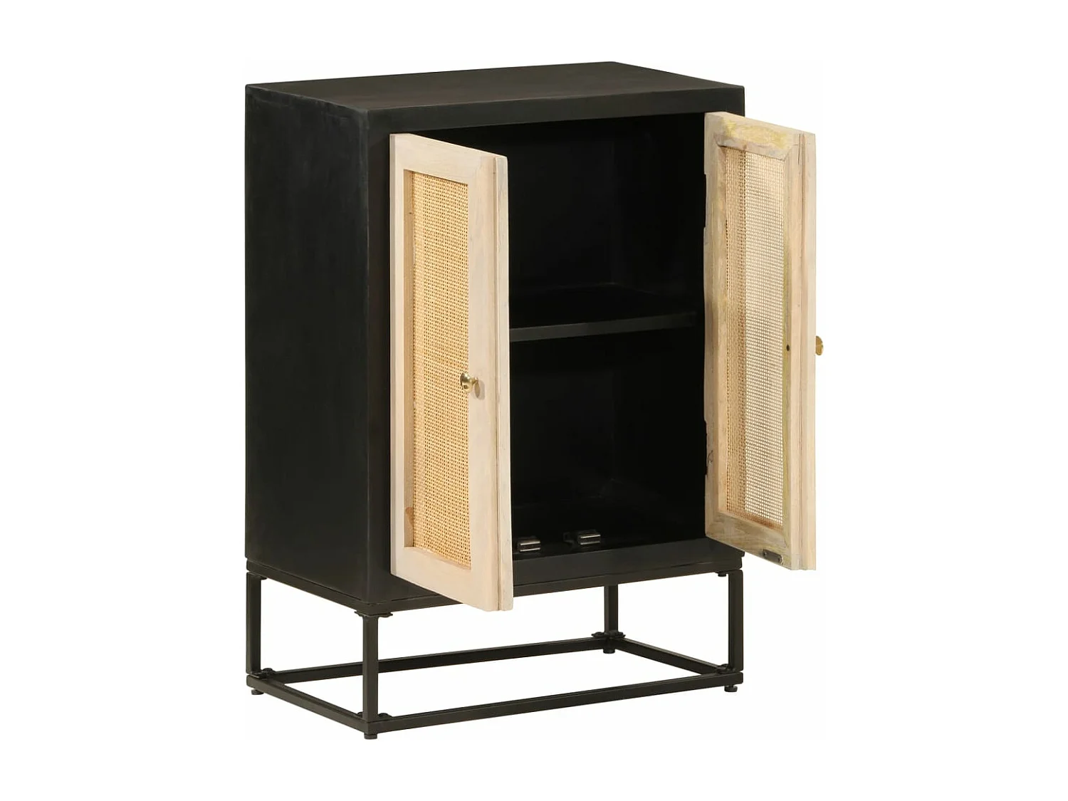 Credenza nera 55x30x76 cm in legno massello di mango e ferro