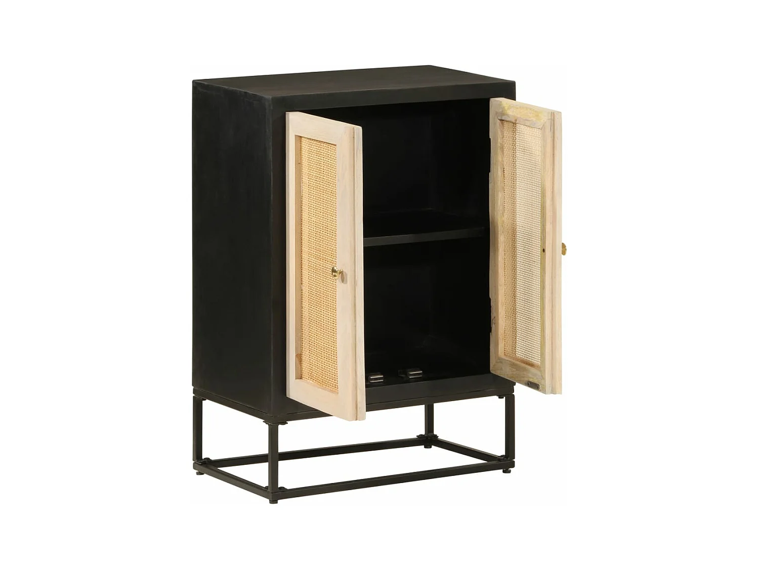 Buffet noir 55x30x76 cm bois massif de manguier et fer
