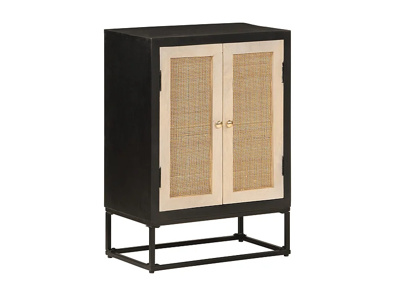 Schwarzes Sideboard 55x30x76 cm aus massivem Mangoholz und Eisen